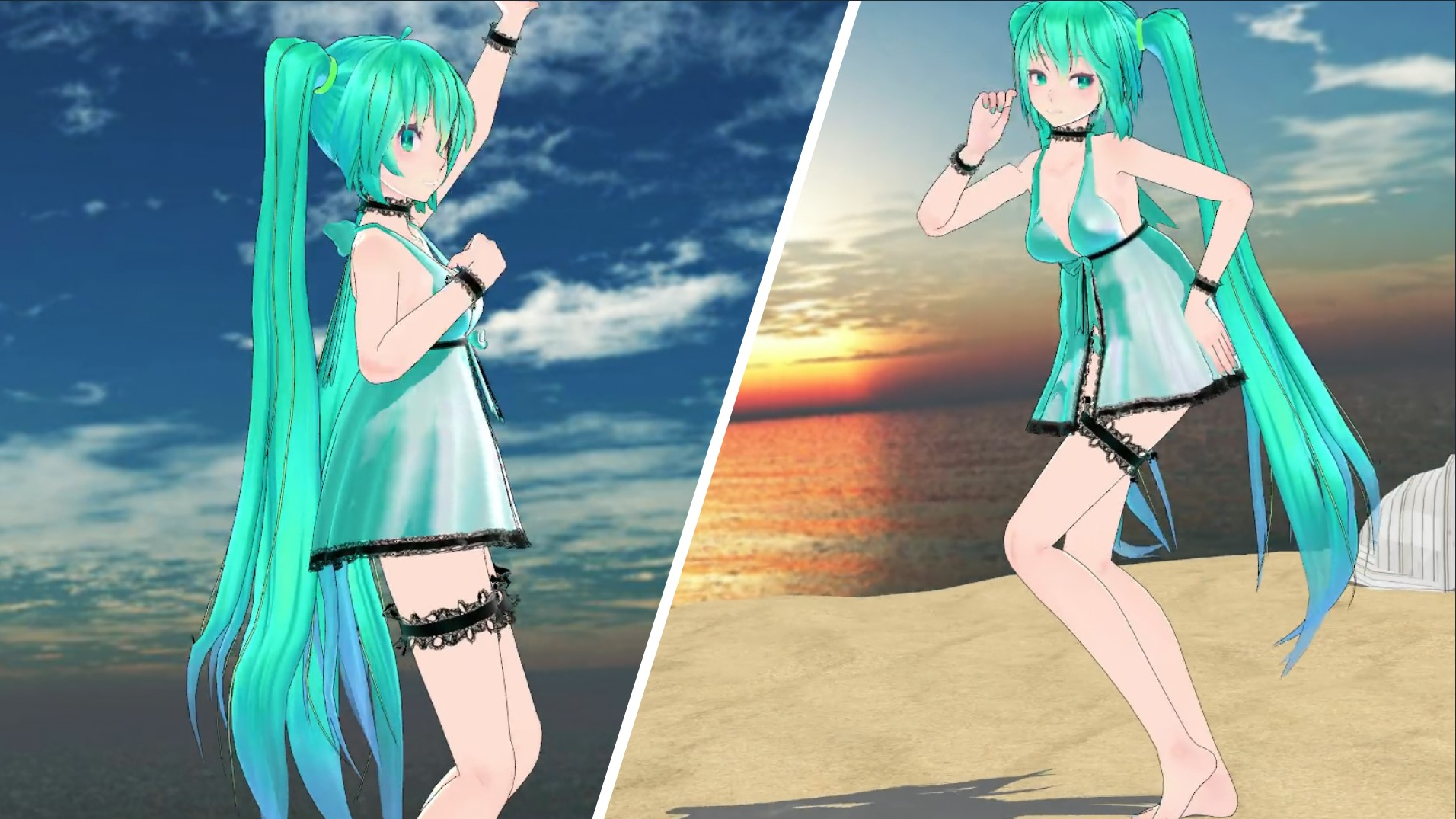 【MMD】泳装初音:哥哥一起来沙滩玩耍吧